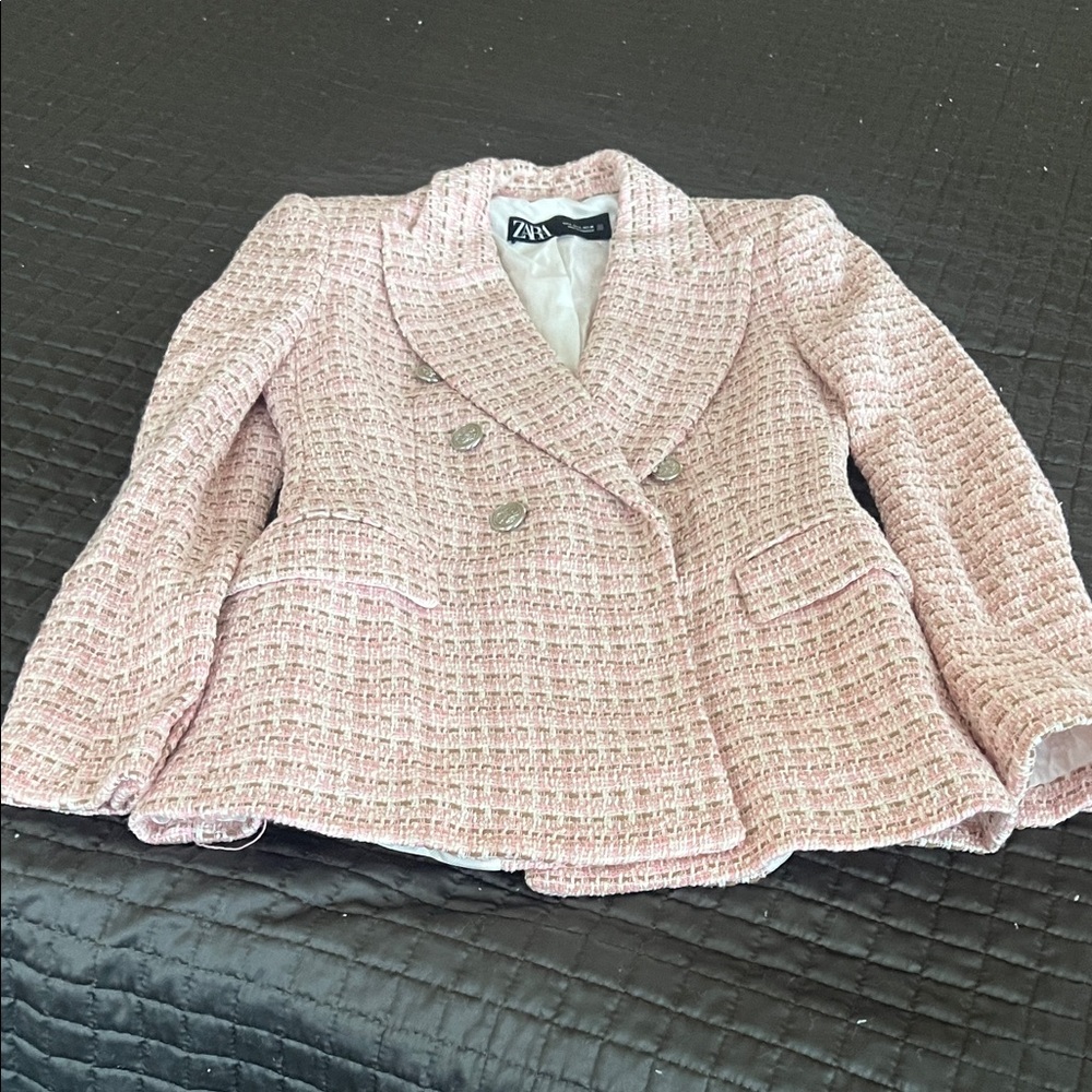 Zara Pink and White Tweed Jacket - Picture 2 of 5